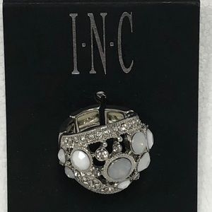 INC Silver-Tone Gray Stone Stretch Ring